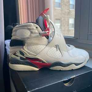 Jordan 8, size 7 mens, 8.5 womens, white/red